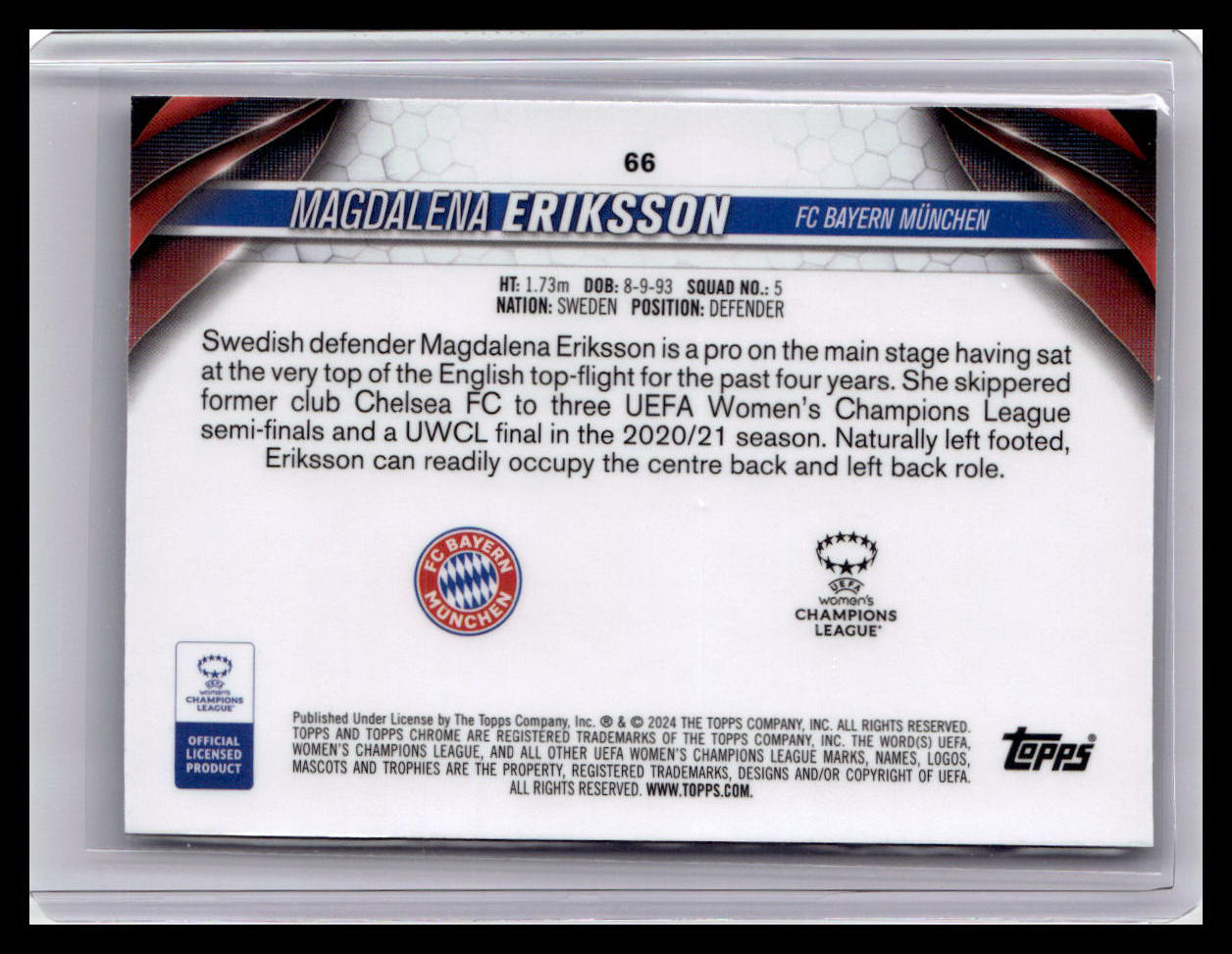 2023-24 Topps Chrome UEFA Women's Champions League #66 Magdalena Eriksson
