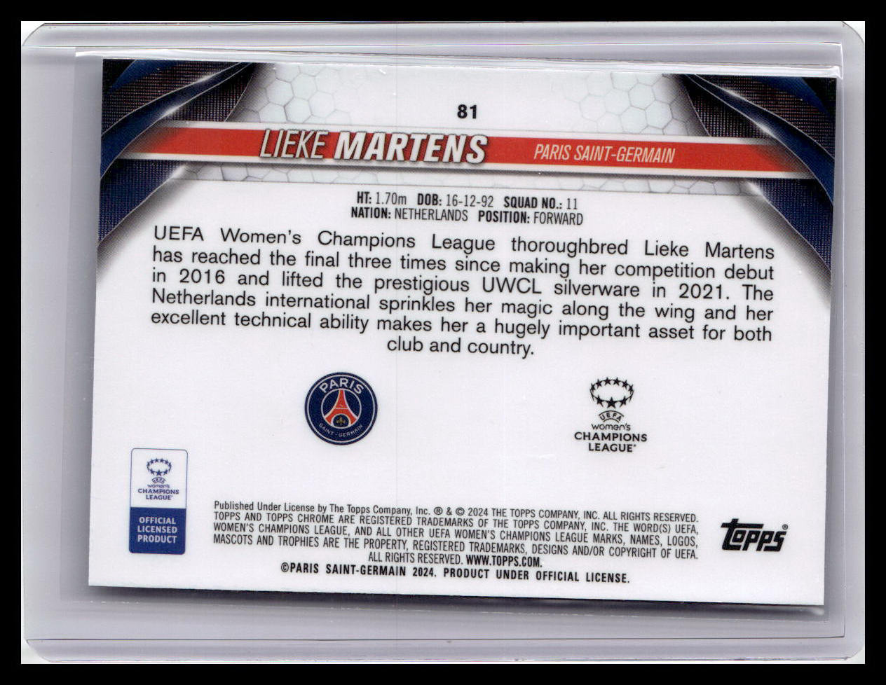 2023-24 Topps Chrome UEFA Women's Champions League #81 Lieke Martens