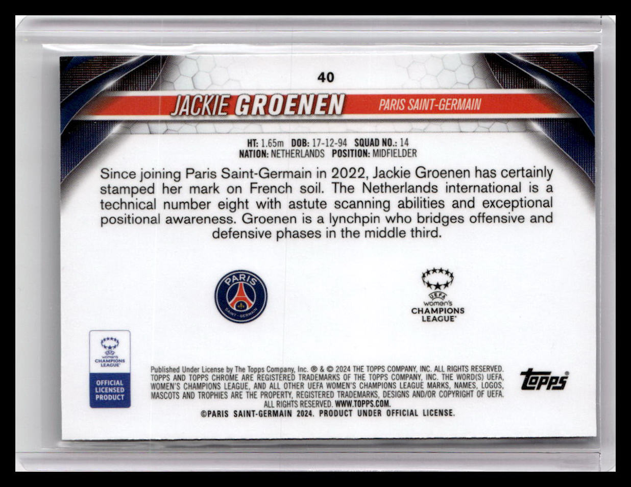 2023-24 Topps Chrome UEFA Women's Champions League #40 Jackie Groenen Refractor