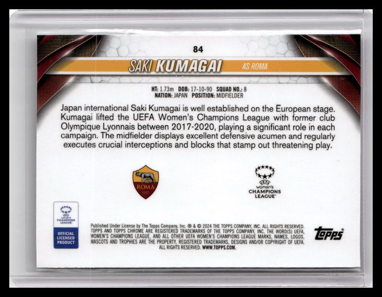 2023-24 Topps Chrome UEFA Women's Champions League #84 Saki Kumagai