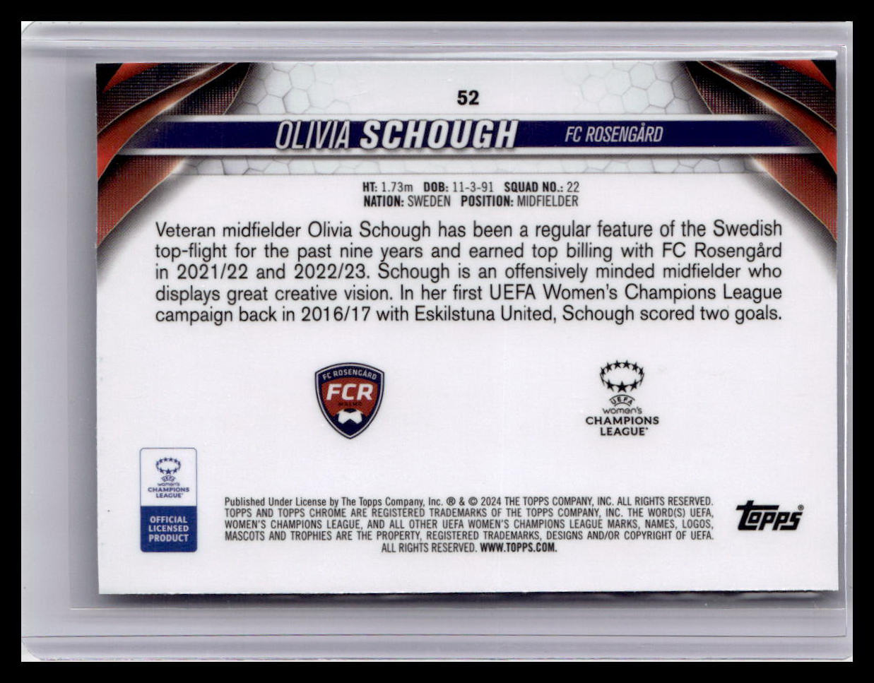 2023-24 Topps Chrome UEFA Women's Champions League #52 Olivia Schough