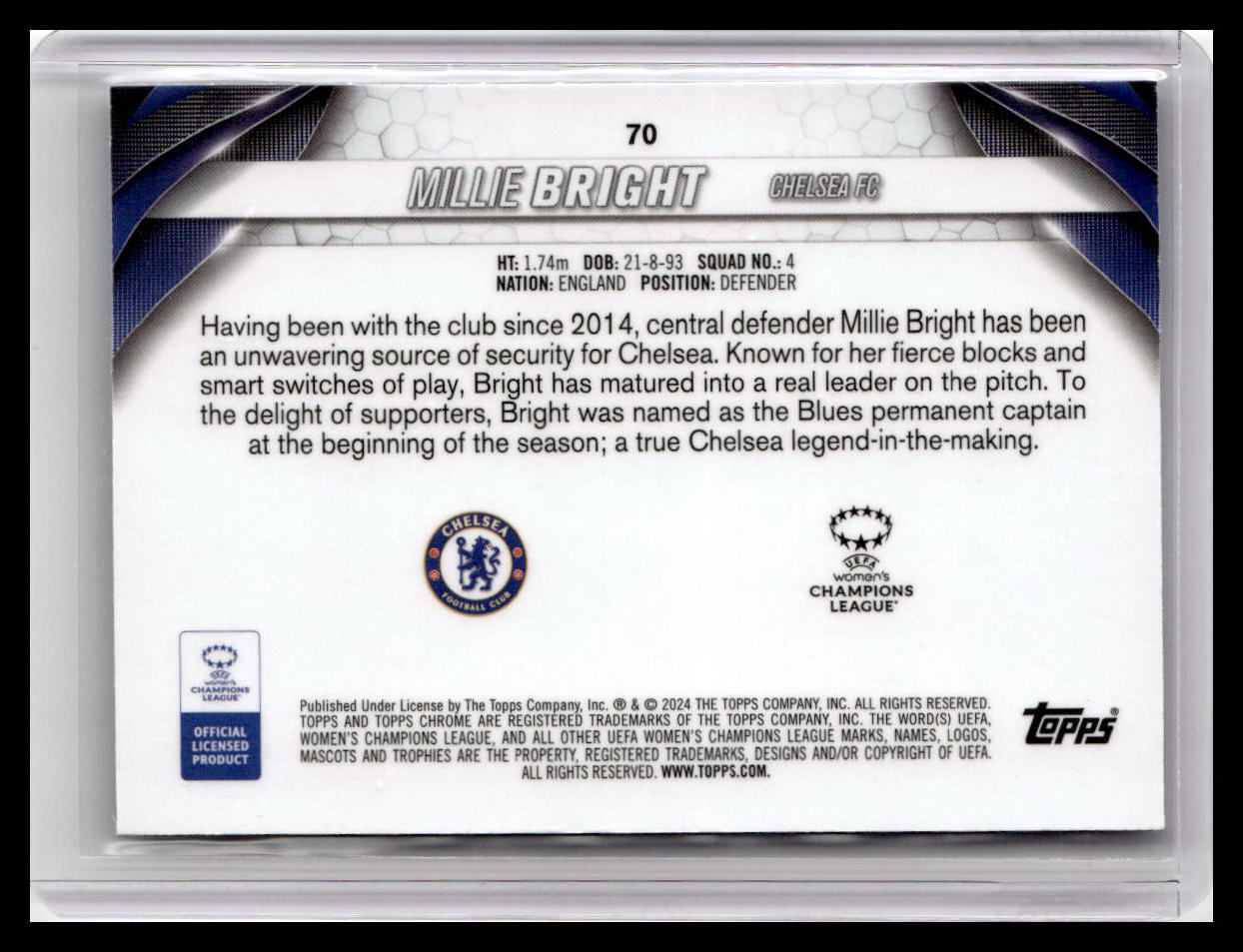2023-24 Topps Chrome UEFA Women's Champions League #70 Millie Bright