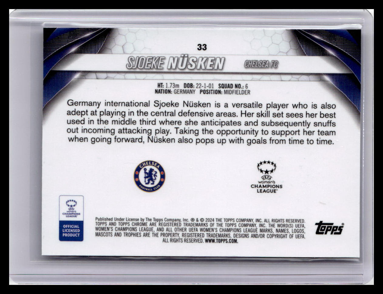 2023-24 Topps Chrome UEFA Women's Champions League #33 Sjoeke Nüsken Refractor