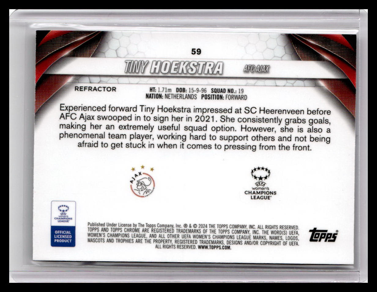 2023-24 Topps Chrome UEFA Women's Champions League #59 Tiny Hoekstra (RC)