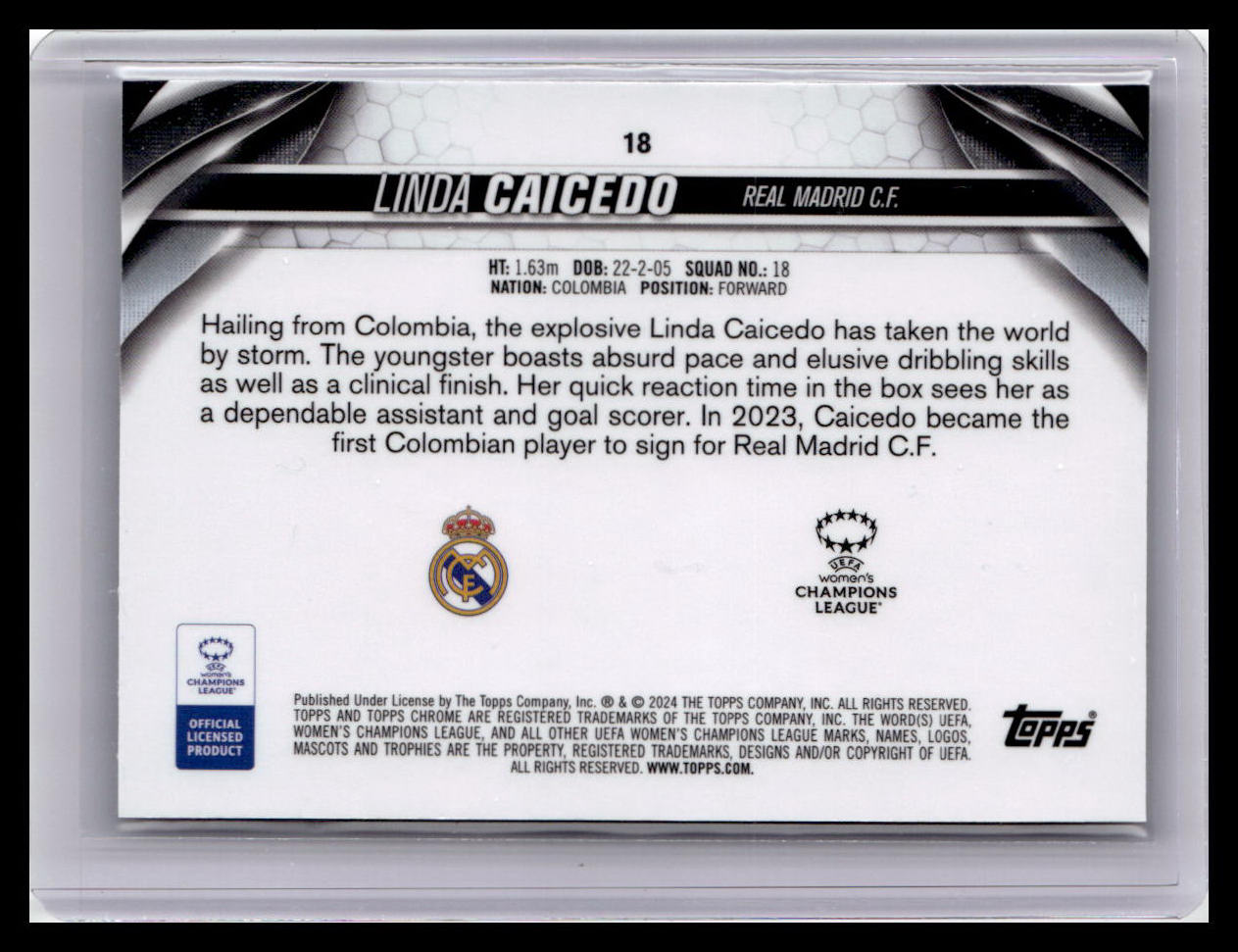 2023-24 Topps Chrome UEFA Women's Champions League #18 Linda Caicedo (RC)