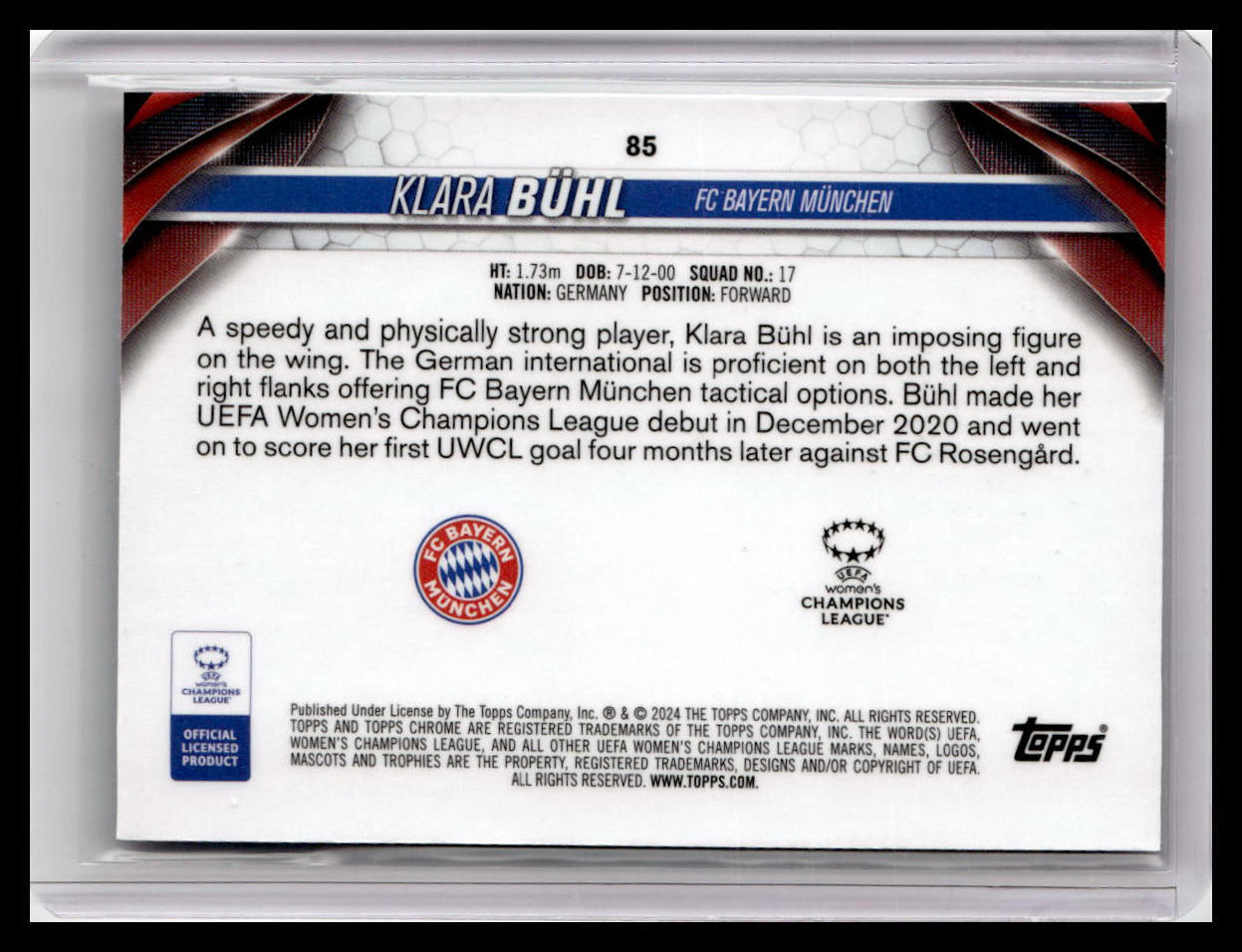 2023-24 Topps Chrome UEFA Women's Champions League #85 Klara Bühl Aua Prizm