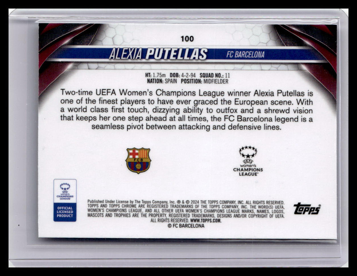 2023-24 Topps Chrome UEFA Women's Champ League #100 Alexia Putellas Aqua Prizm