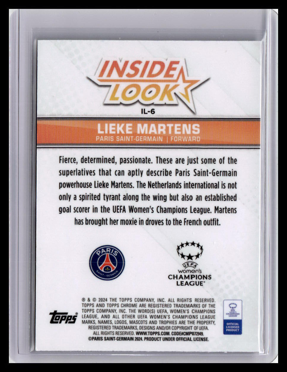 2023-24 Topps Chrome UEFA Women's Champ League #IL-6 Lieke Martens Inside Look