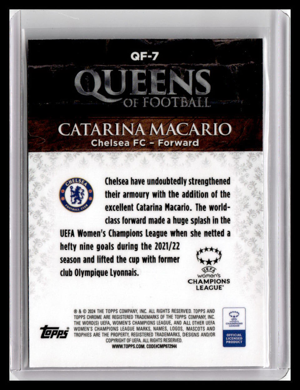2023-24 Topps Chrome UEFA WCL #QF-7 Catarina Macario Queens of Football