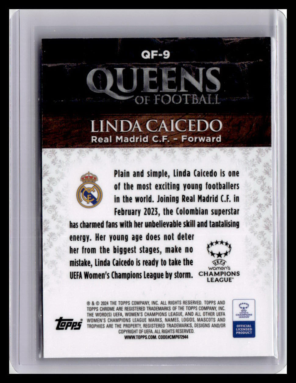 2023-24 Topps Chrome UEFA WCL #QF-9 Linda Caicedo (RC) Queens of Football