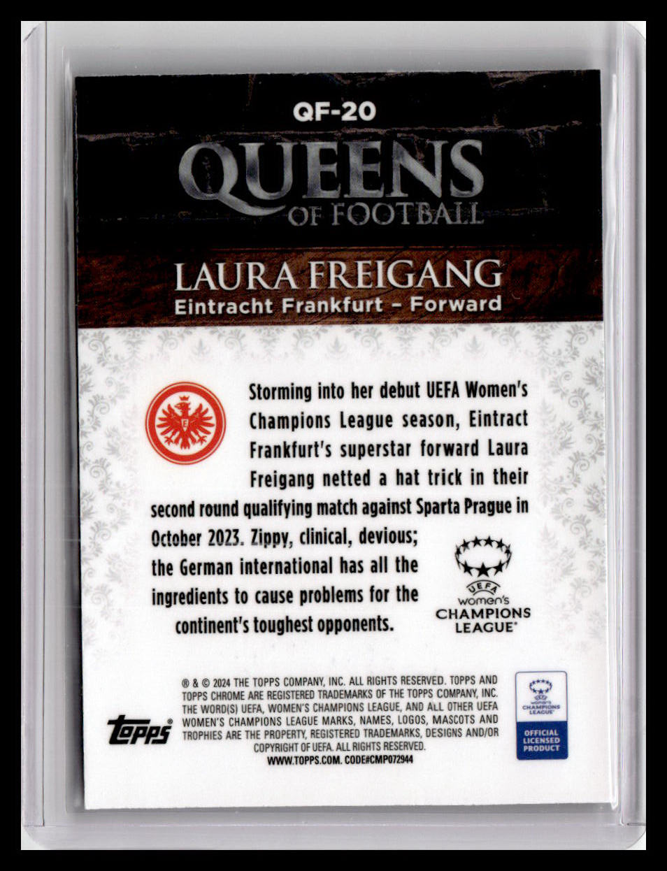 2023-24 Topps Chrome UEFA WCL #QF-20 Laura Freigang (RC) Queens of Football
