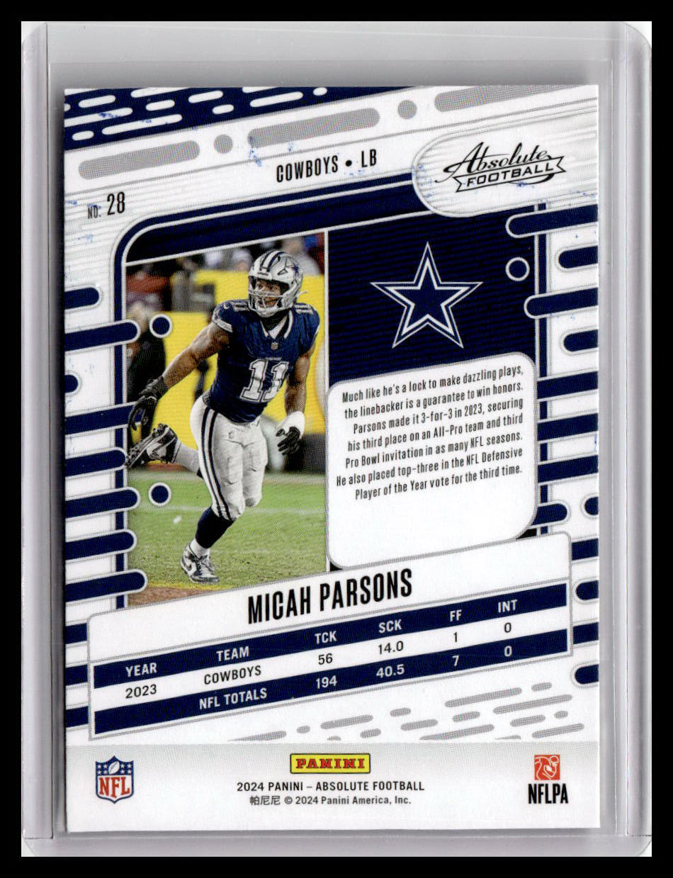 2024 Panini Absolute #28 Micah Parsons Red & Blue Foil