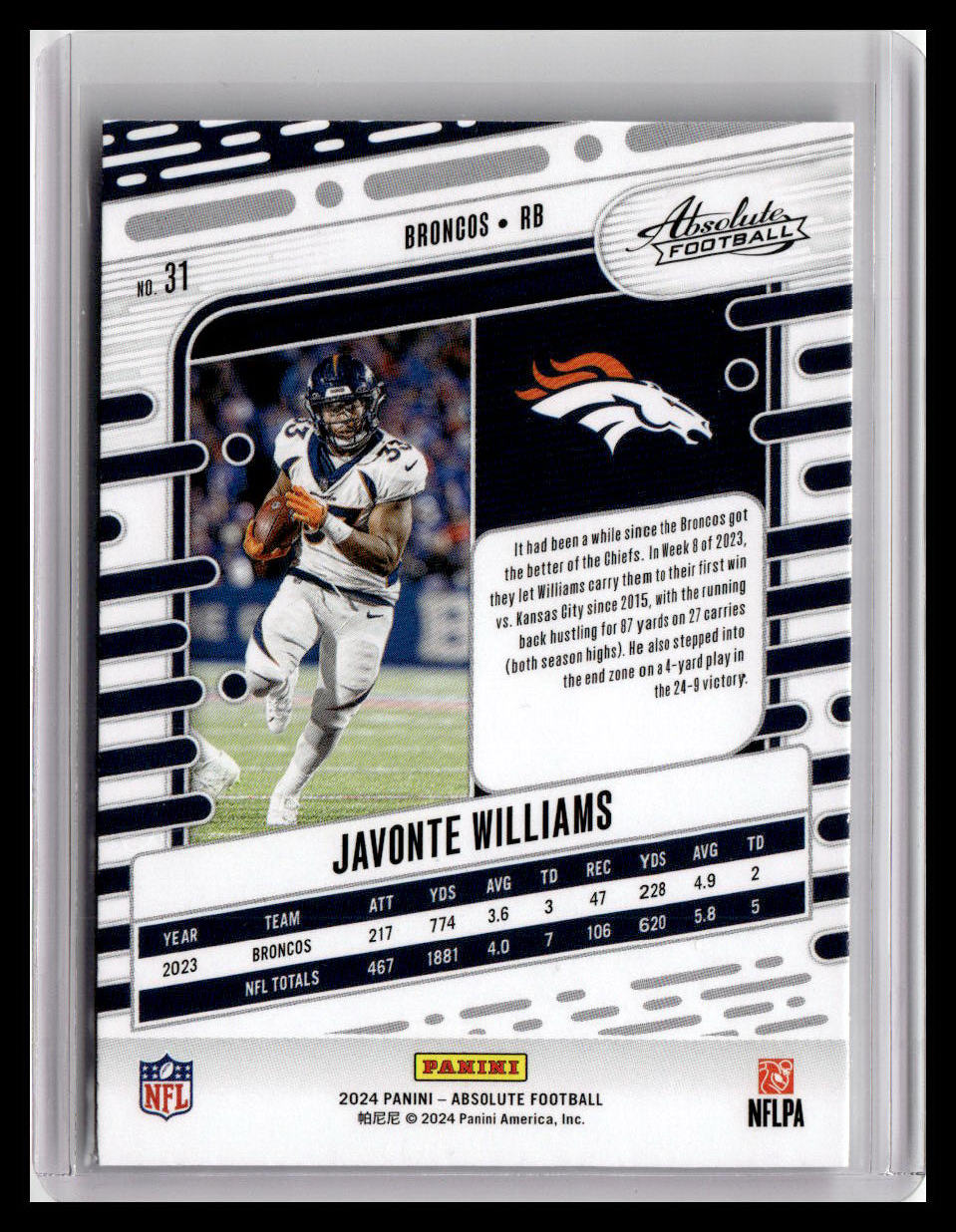 2024 Panini Absolute #31 Javonte Williams