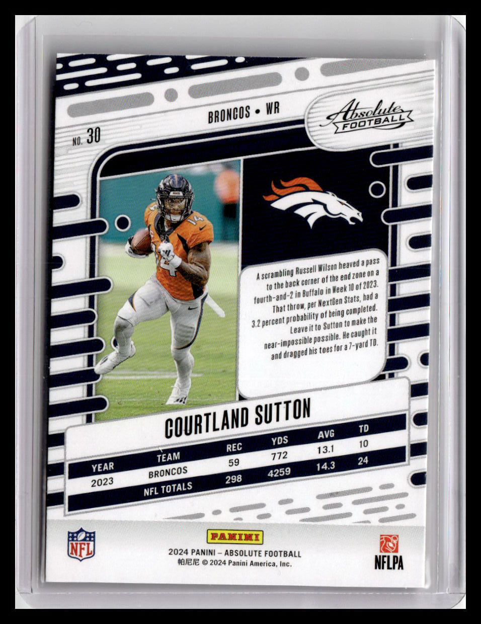 2024 Panini Absolute #30 Courtland Sutton Red & Blue Foil