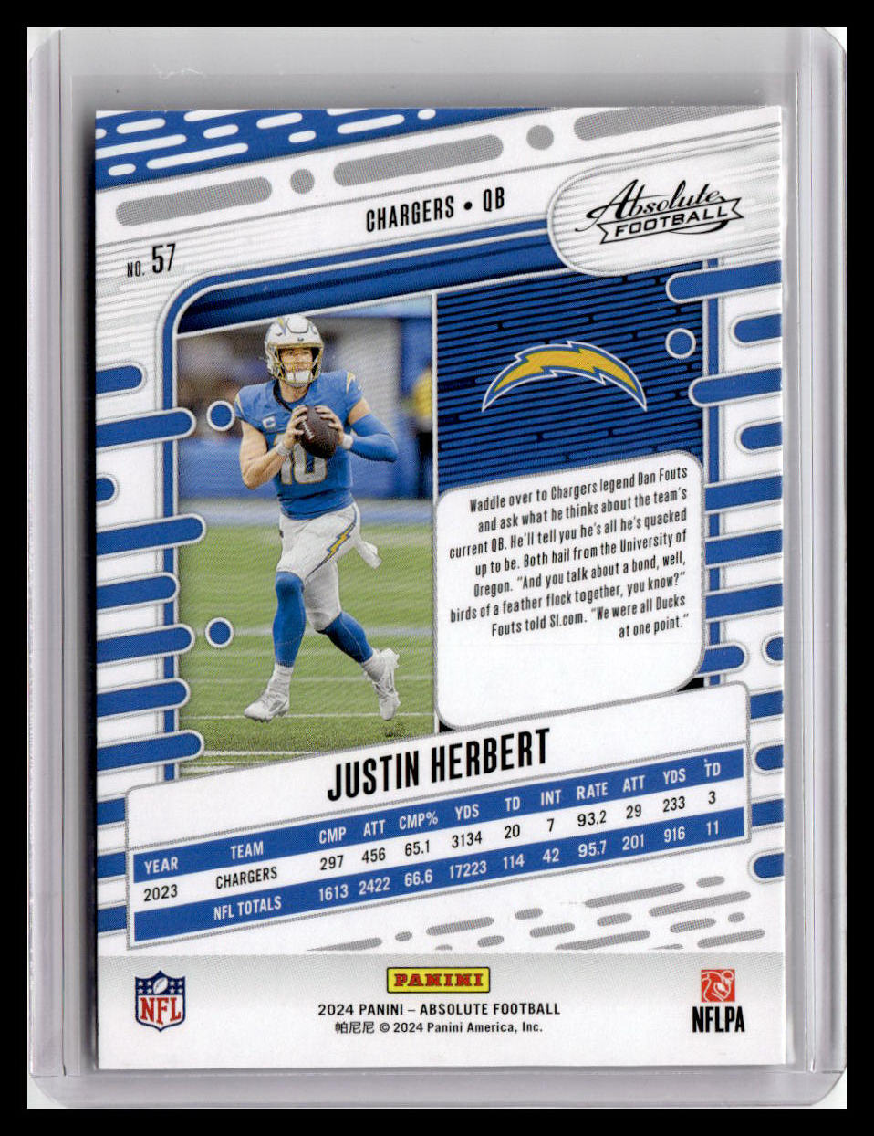 2024 Panini Absolute #57 Justin Herbert Red & Blue Foil