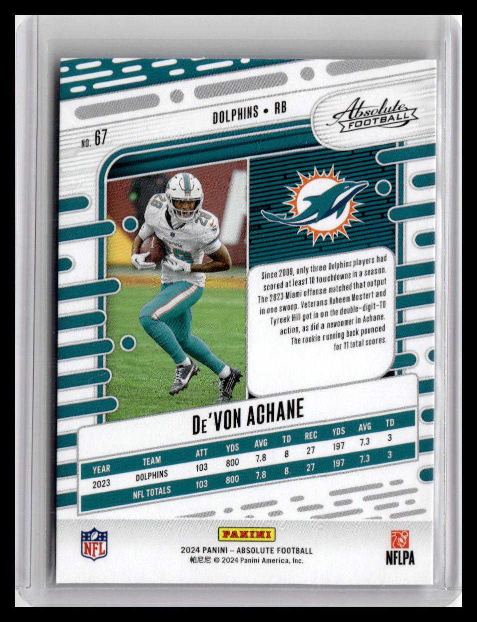 2024 Panini Absolute #67 De'Von Achane