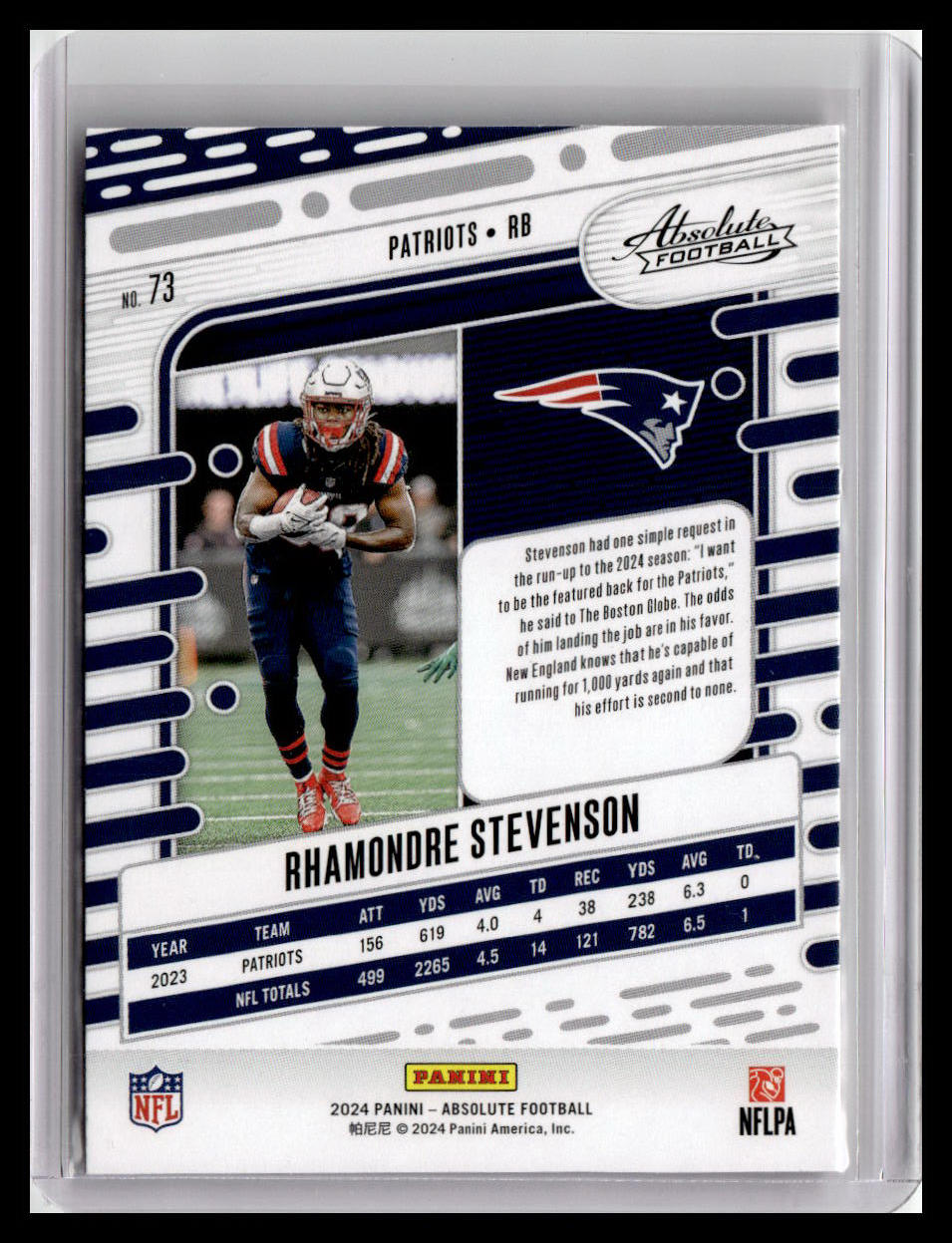 2024 Panini Absolute #73 Rhamondre Stevenson Red & Blue Foil