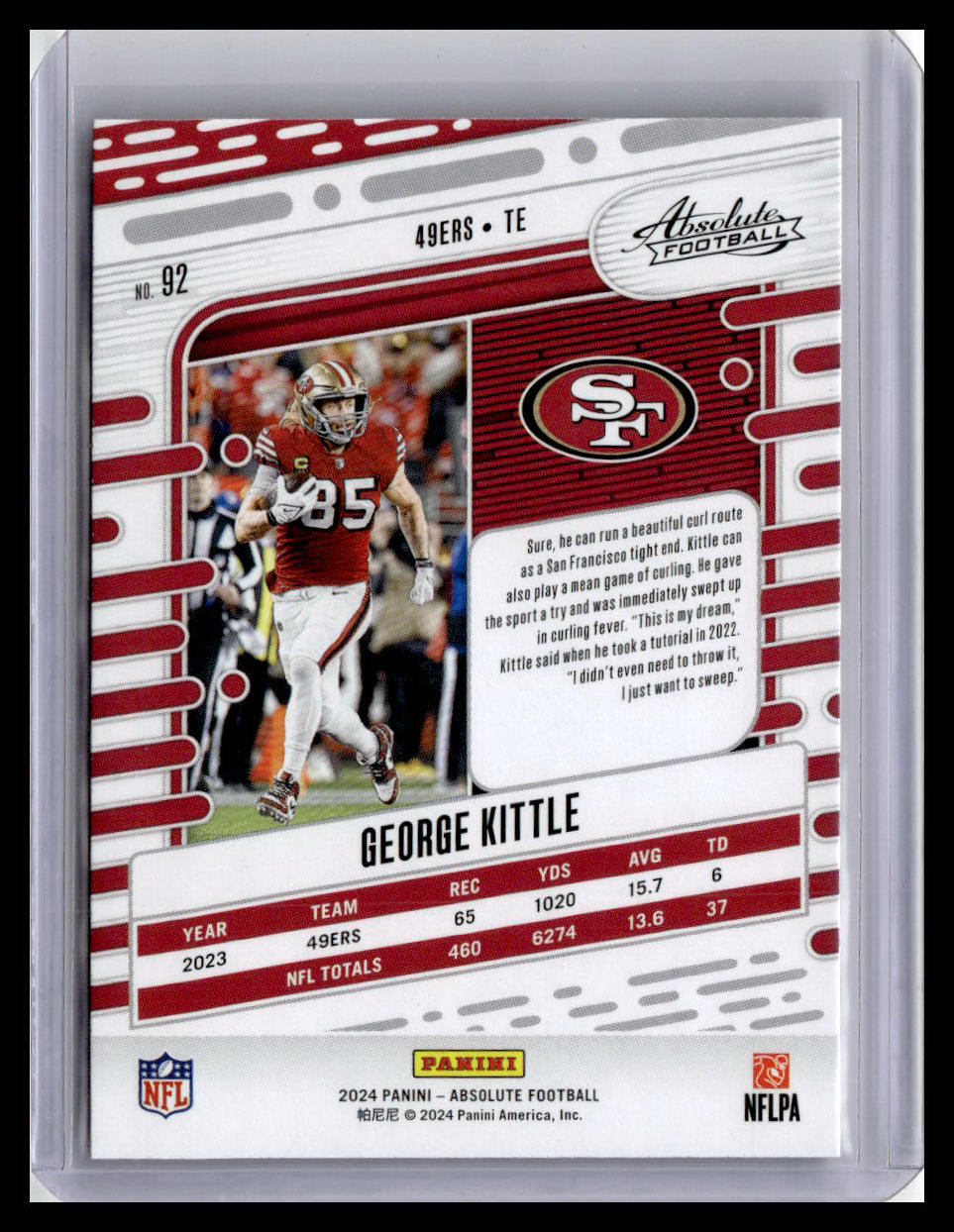 2024 Panini Absolute #92 George Kittle Red & Blue Foil