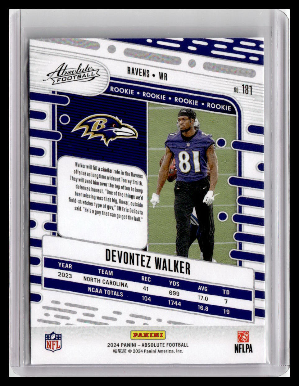 2024 Panini Absolute #181 Devontez Walker (RC)