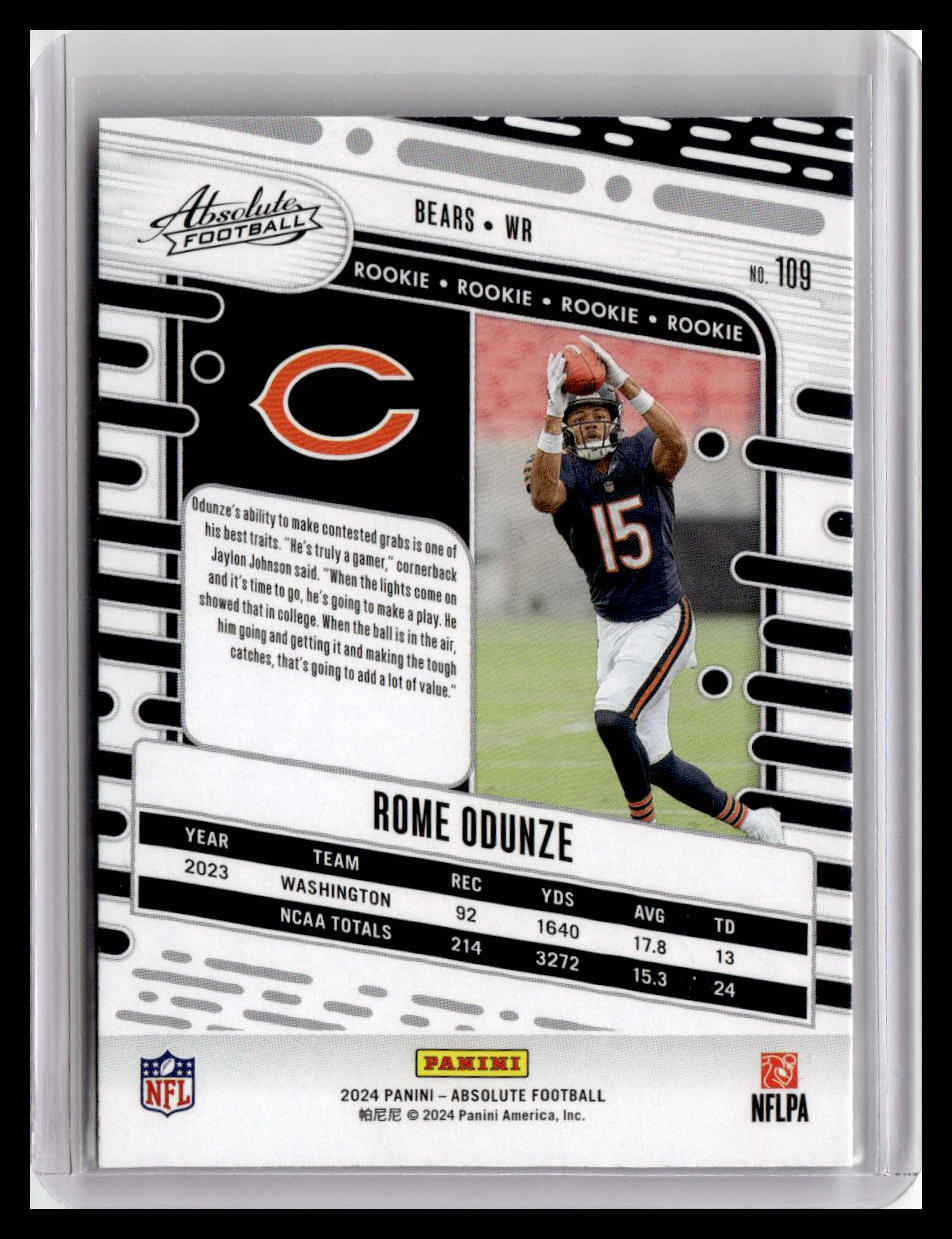 2024 Panini Absolute #109 Rome Odunze (RC) Red & Blue Foil