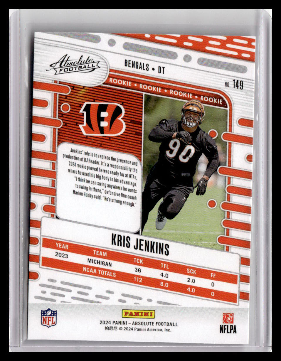 2024 Panini Absolute #149 Kris Jenkins (RC)
