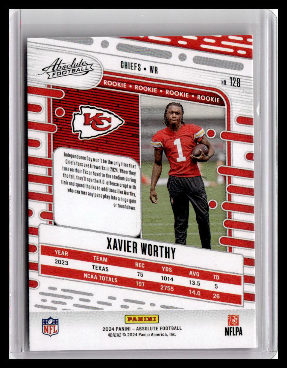 2024 Panini Absolute #128 Xavier Worthy (RC) Red & Blue Foil