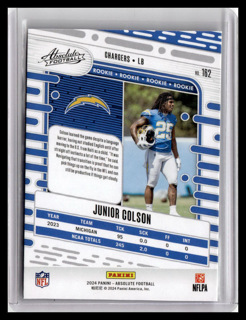 2024 Panini Absolute #162 Junior Colson (RC) Red & Blue Foil