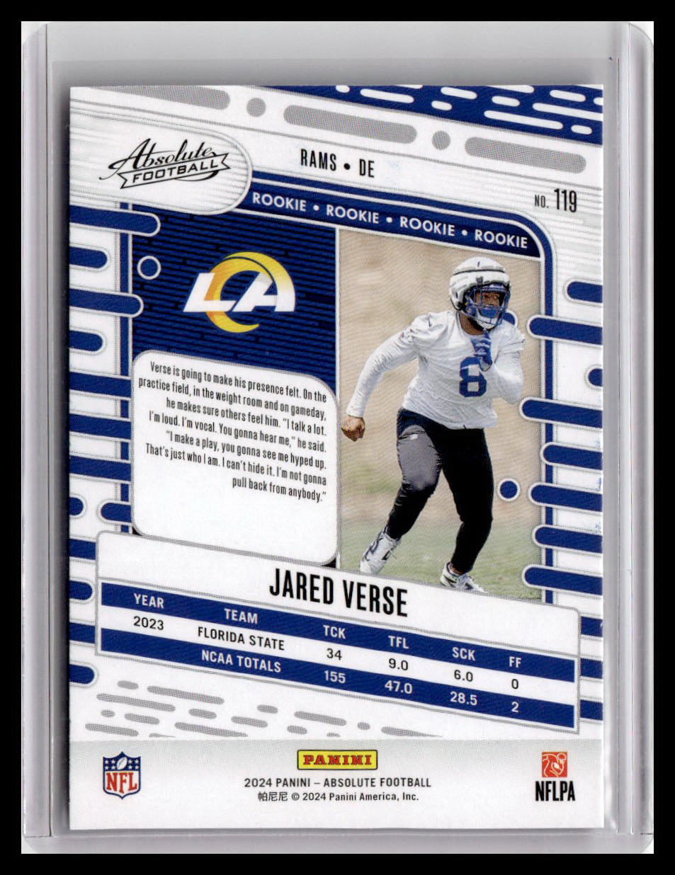2024 Panini Absolute #119 Jared Verse (RC) Red & Blue Foil