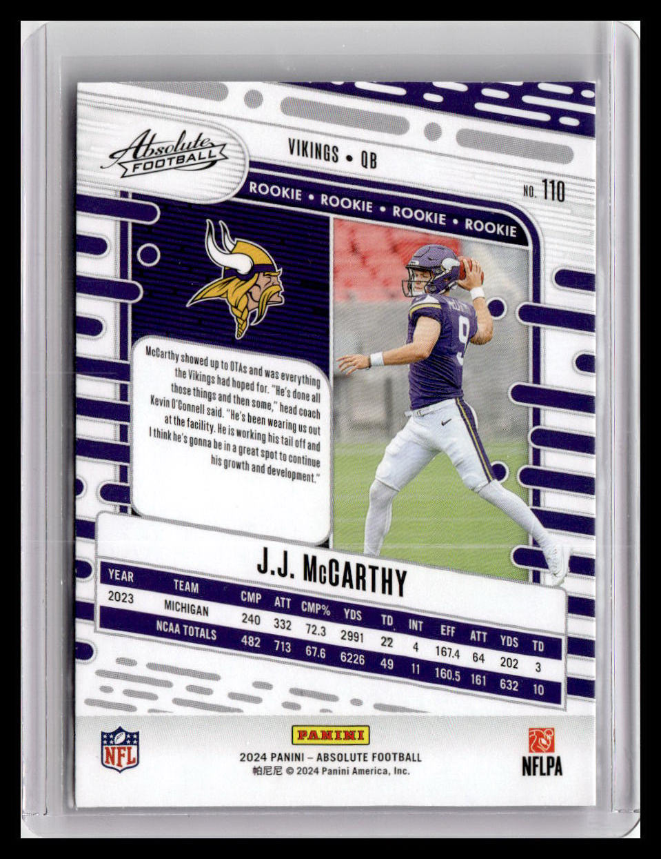 2024 Panini Absolute #110 J.J. McCarthy (RC)