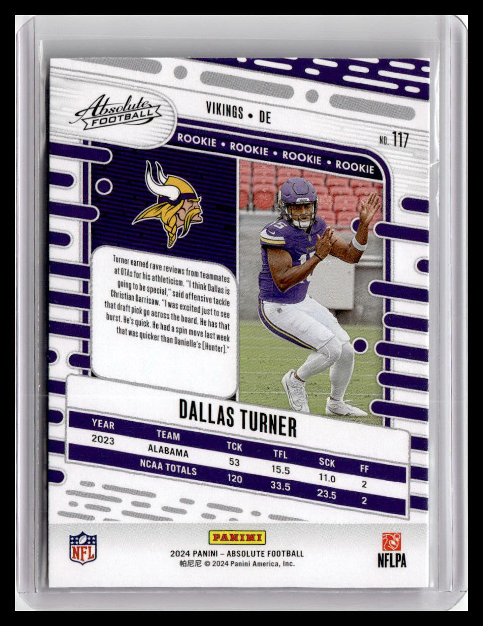 2024 Panini Absolute #117 Dallas Turner (RC)