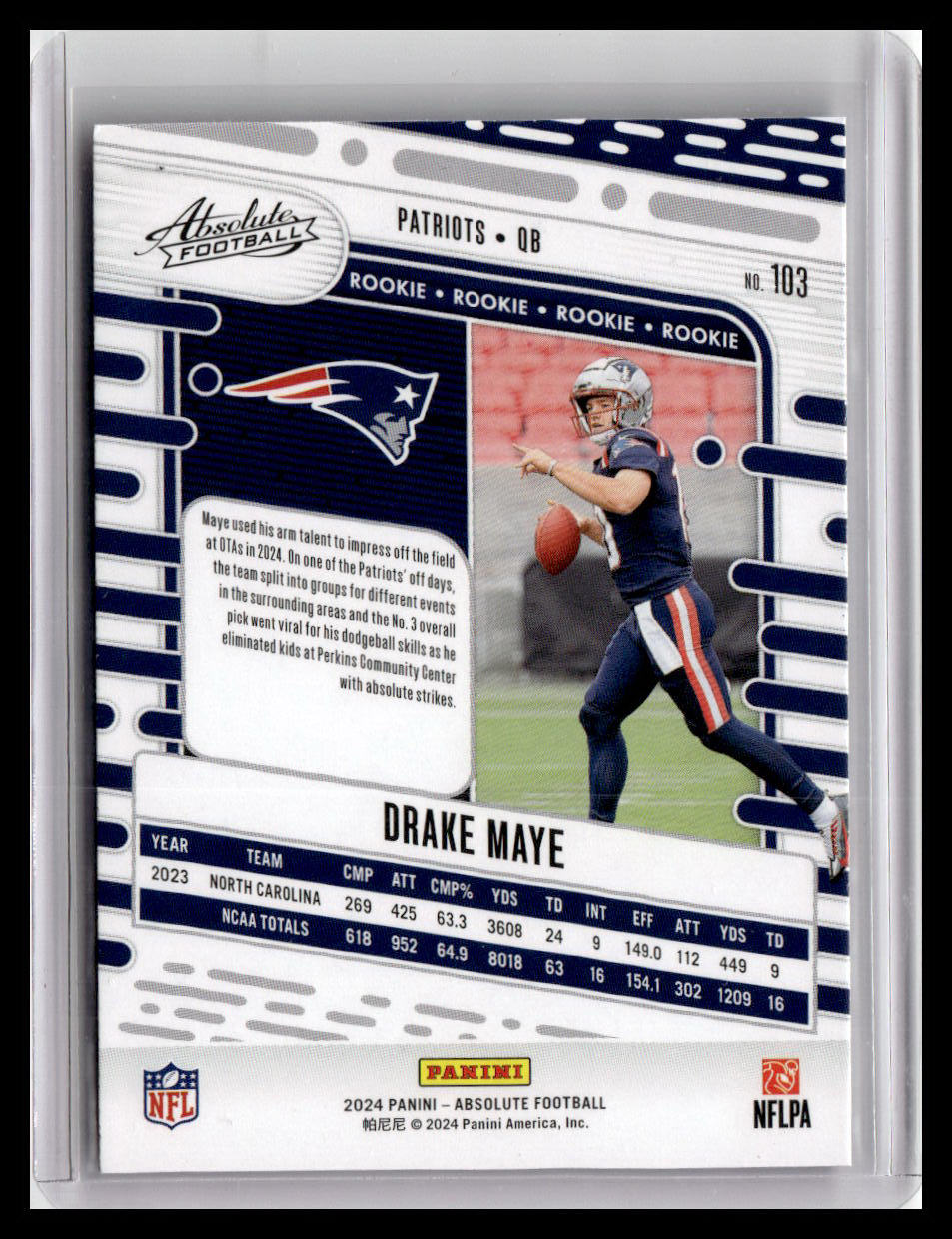 2024 Panini Absolute #103 Drake Maye (RC) Red & Blue Foil