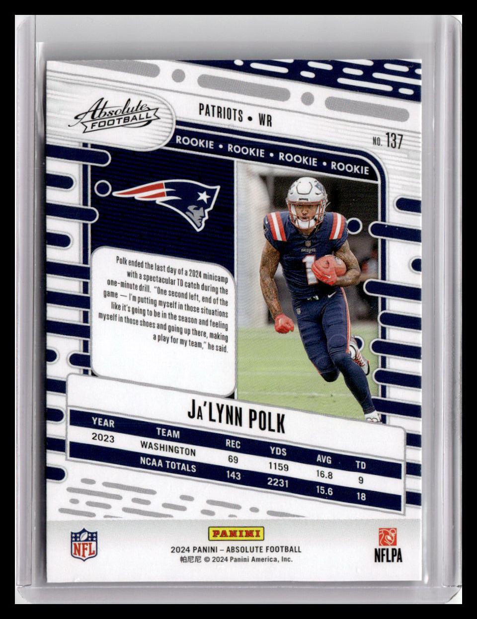 2024 Panini Absolute #137 Ja'Lynn Polk (RC)