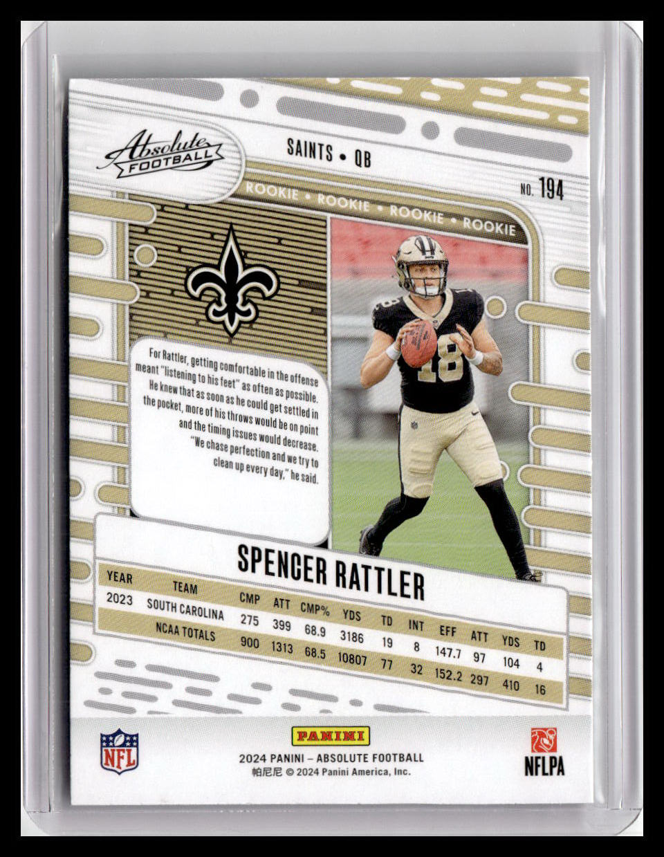 2024 Panini Absolute #194 Spencer Rattler (RC) Green