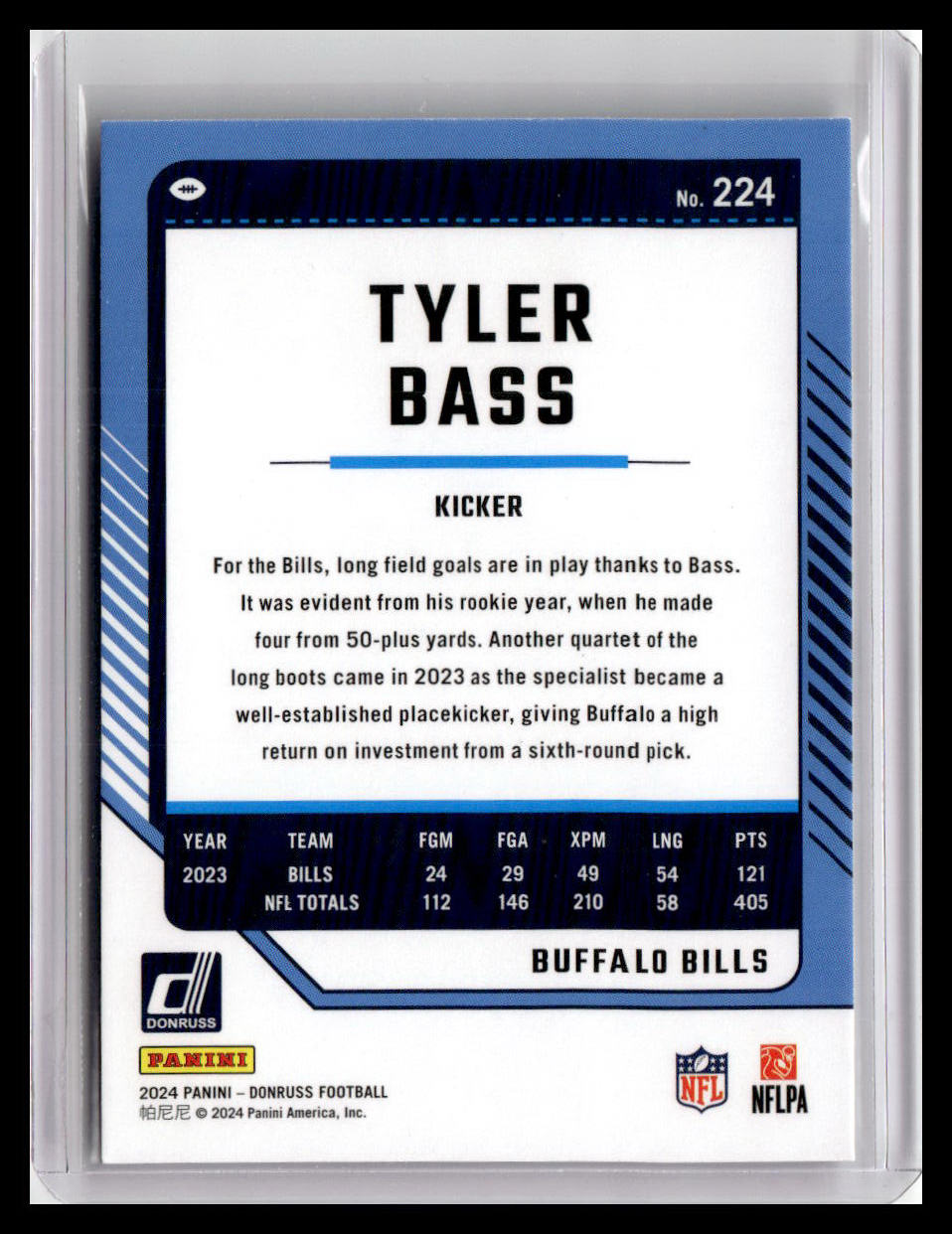 2024 Donruss #224 Tyler Bass Press Proof Blue