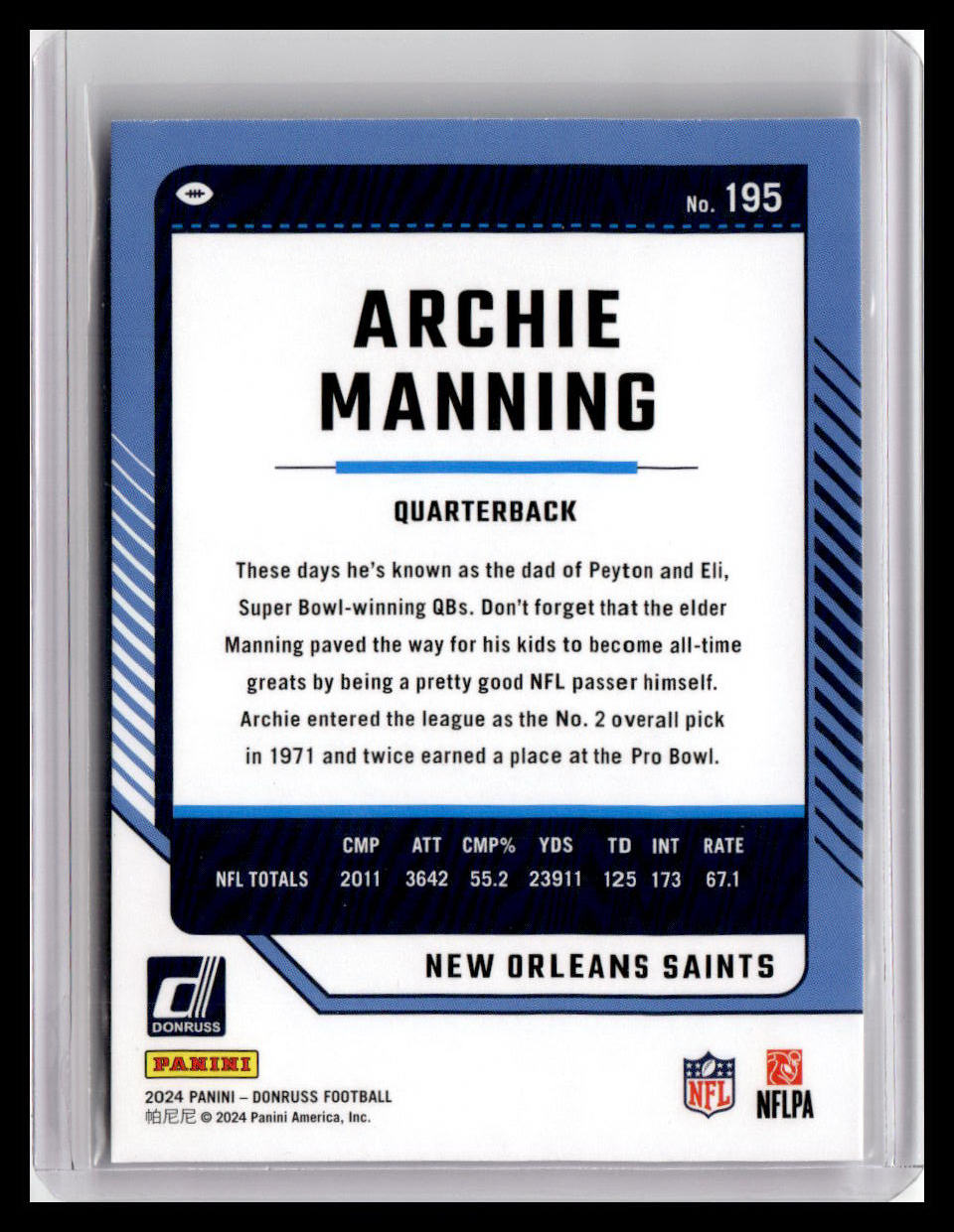 2024 Donruss #195 Archie Manning Press Proof Green
