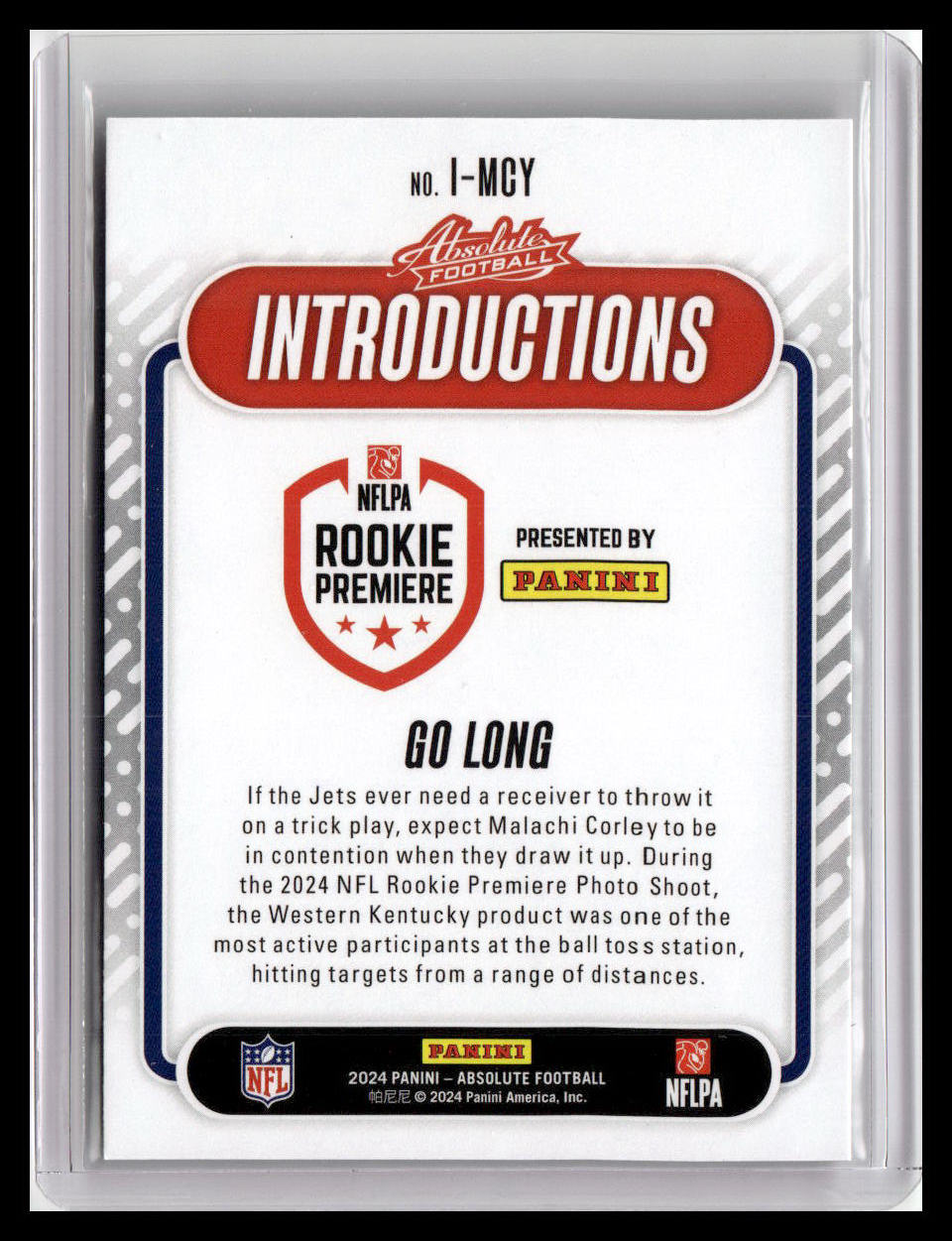2024 Panini Absolute #I-MCY Malachi Corley Introductions