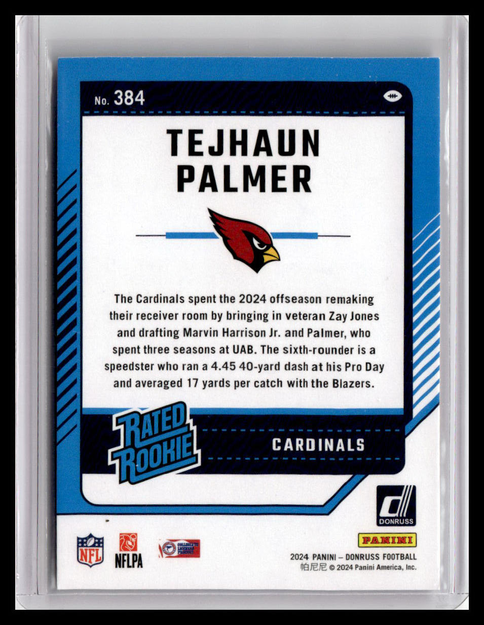 2024 Donruss #384 Tejhaun Palmer Rated Rookie