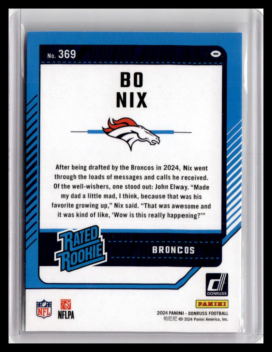2024 Donruss #369 Bo Nix Rated Rookie