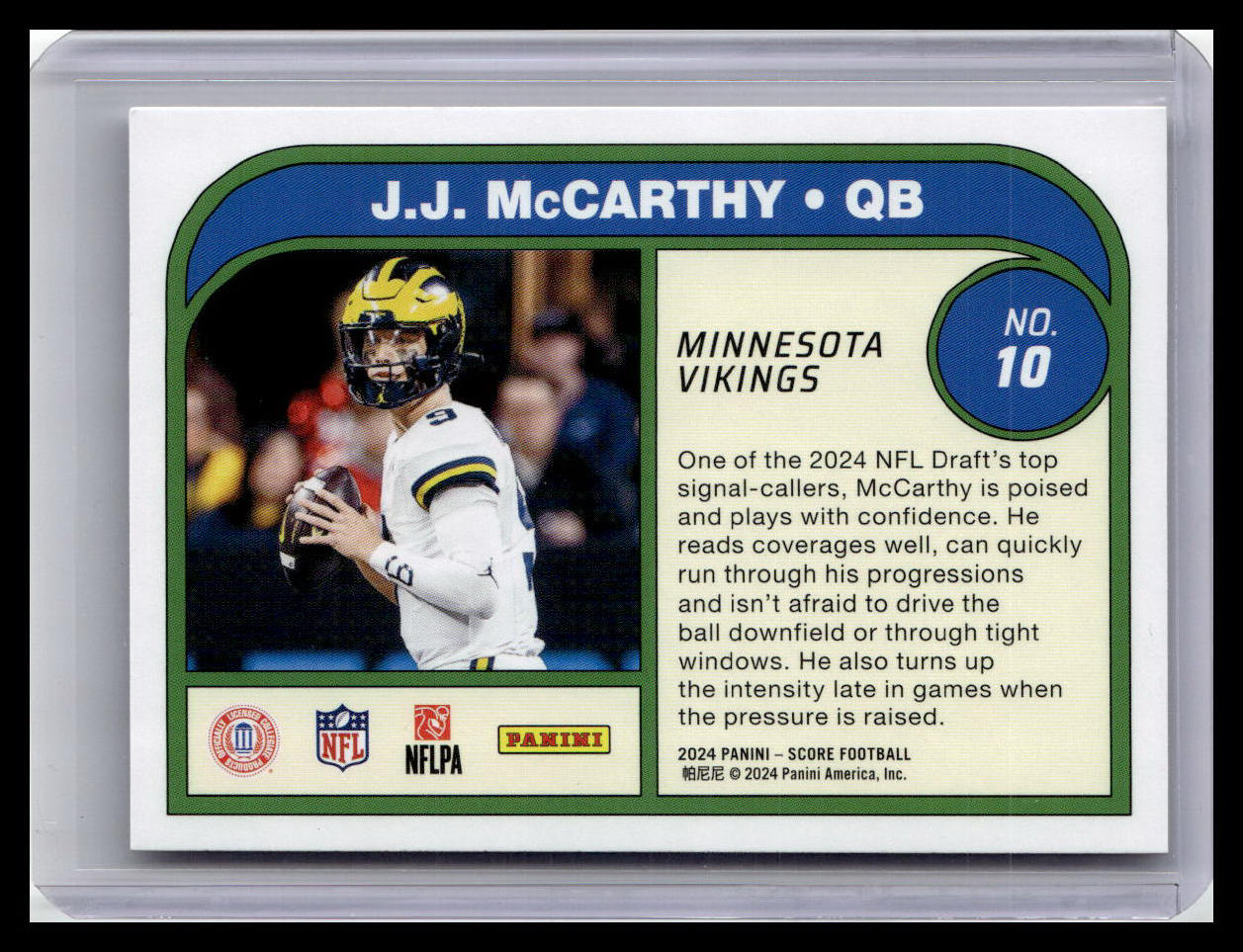 2024 Score #10 J.J. McCarthy (RC) Protential