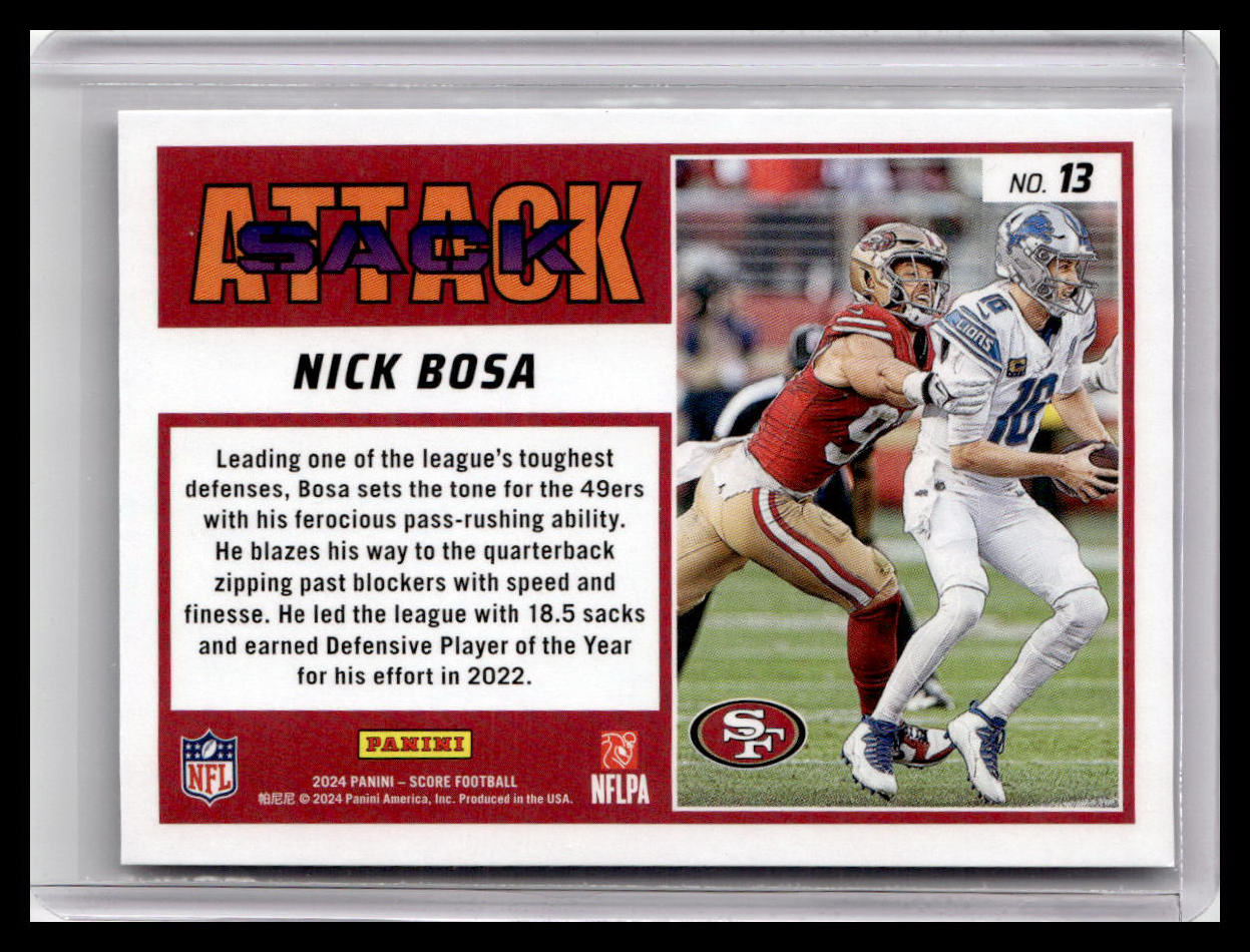 2024 Score #13 Nick Bosa Sack Attack Purple