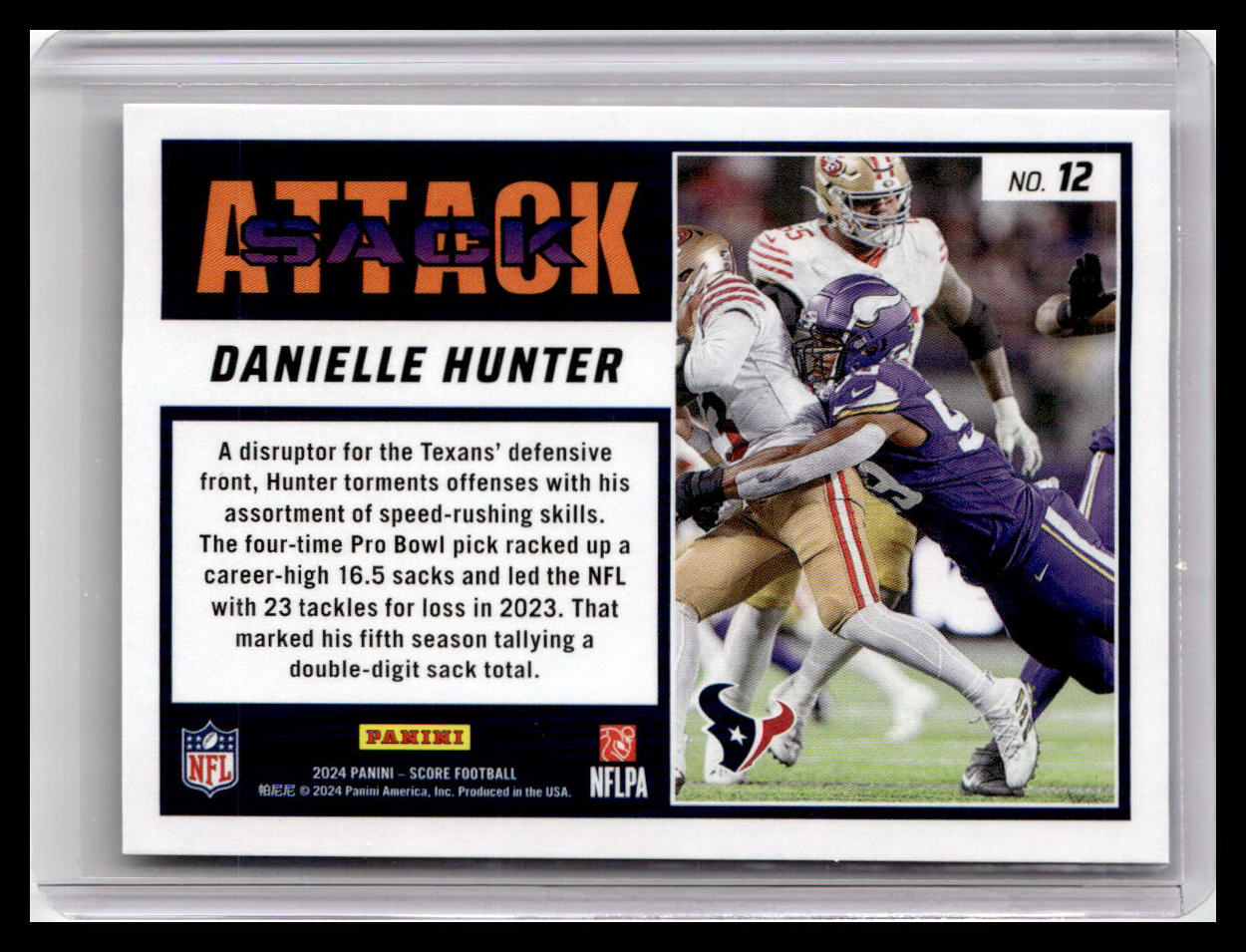 2024 Score #12 Danielle Hunter Sack Attack Purple