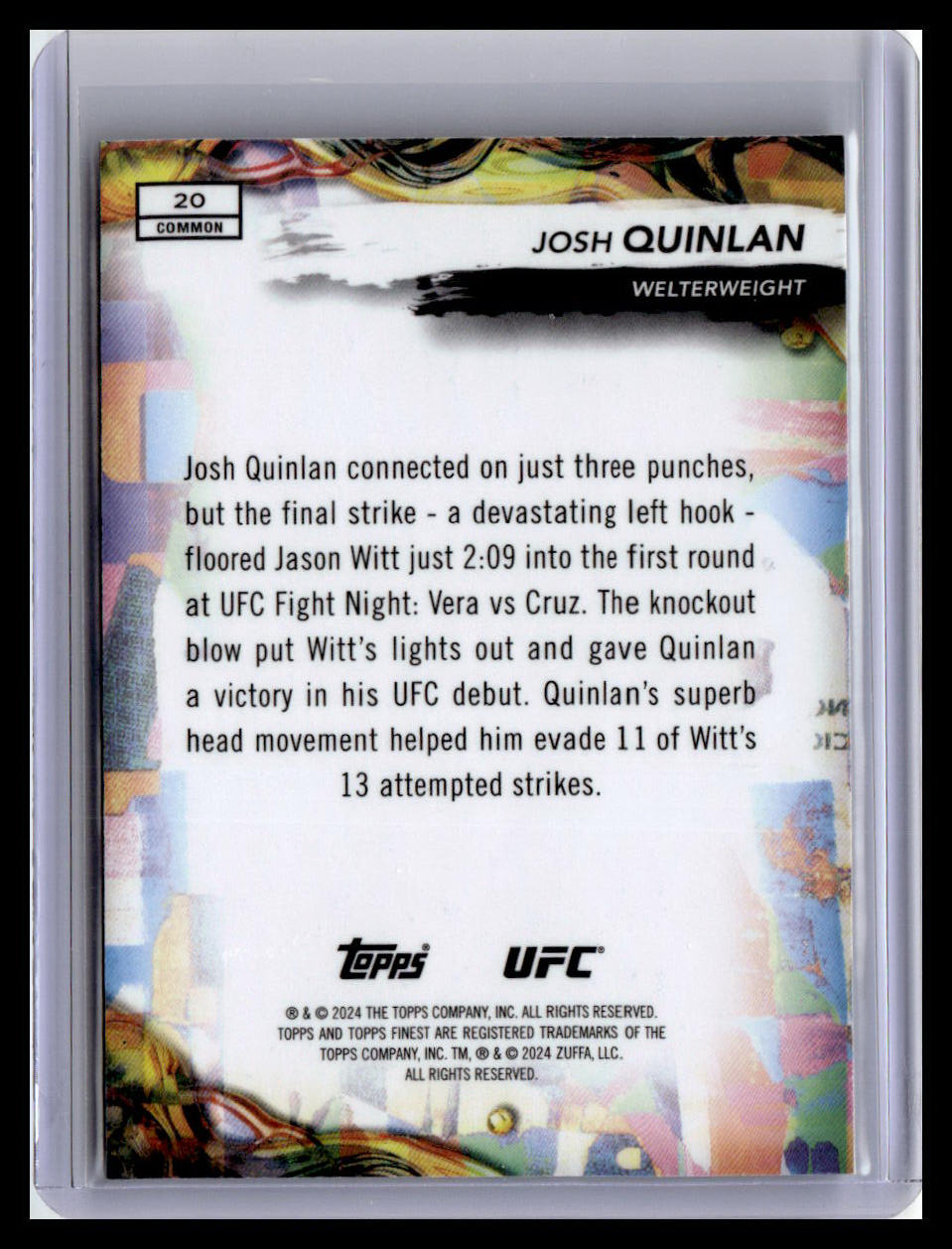2024 Topps Finest UFC #20 Josh Quinlan (RC)
