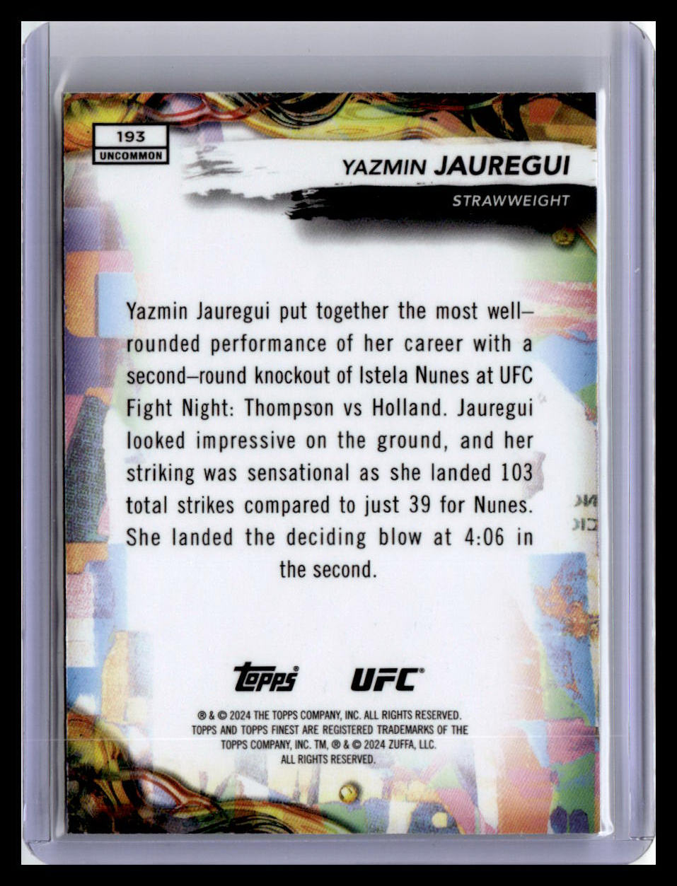 2024 Topps Finest UFC #193 Yazmin Jauregui (RC) Aqua Glitter Refractors