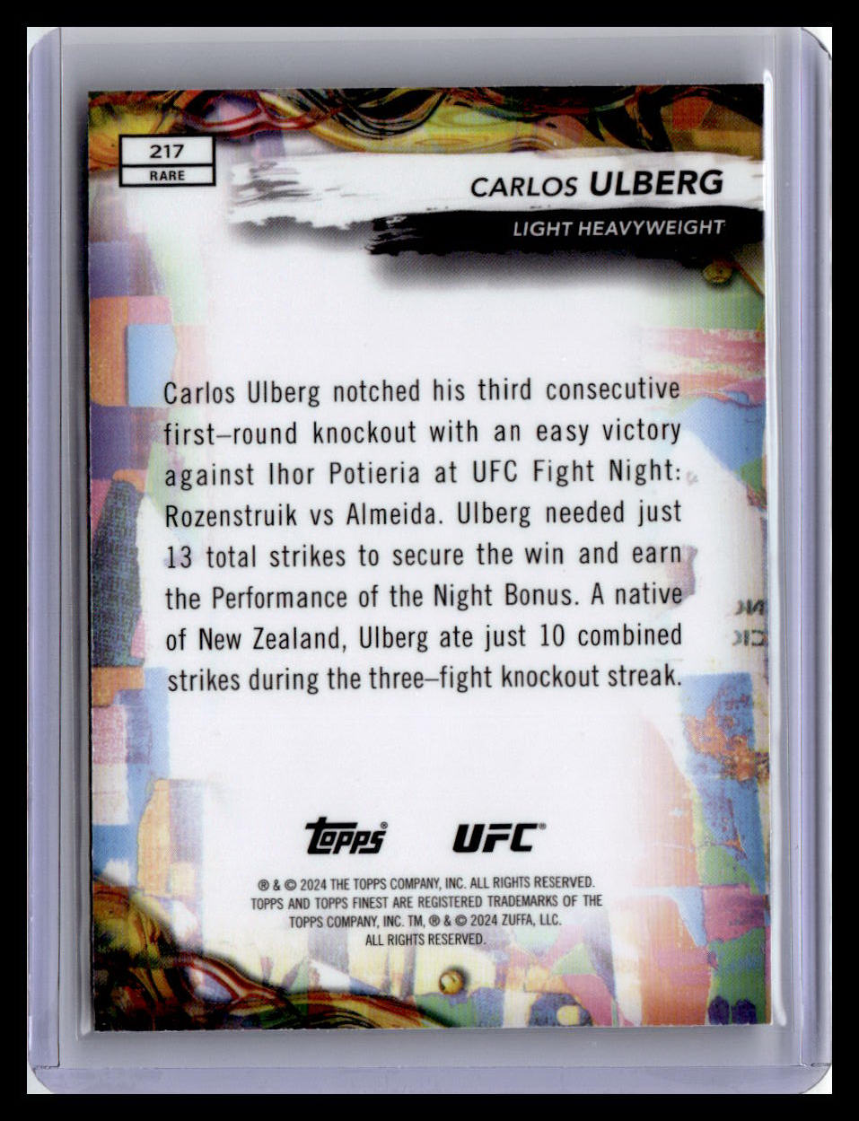 2024 Topps Finest UFC #217 Carlos Ulberg Aqua Glitter