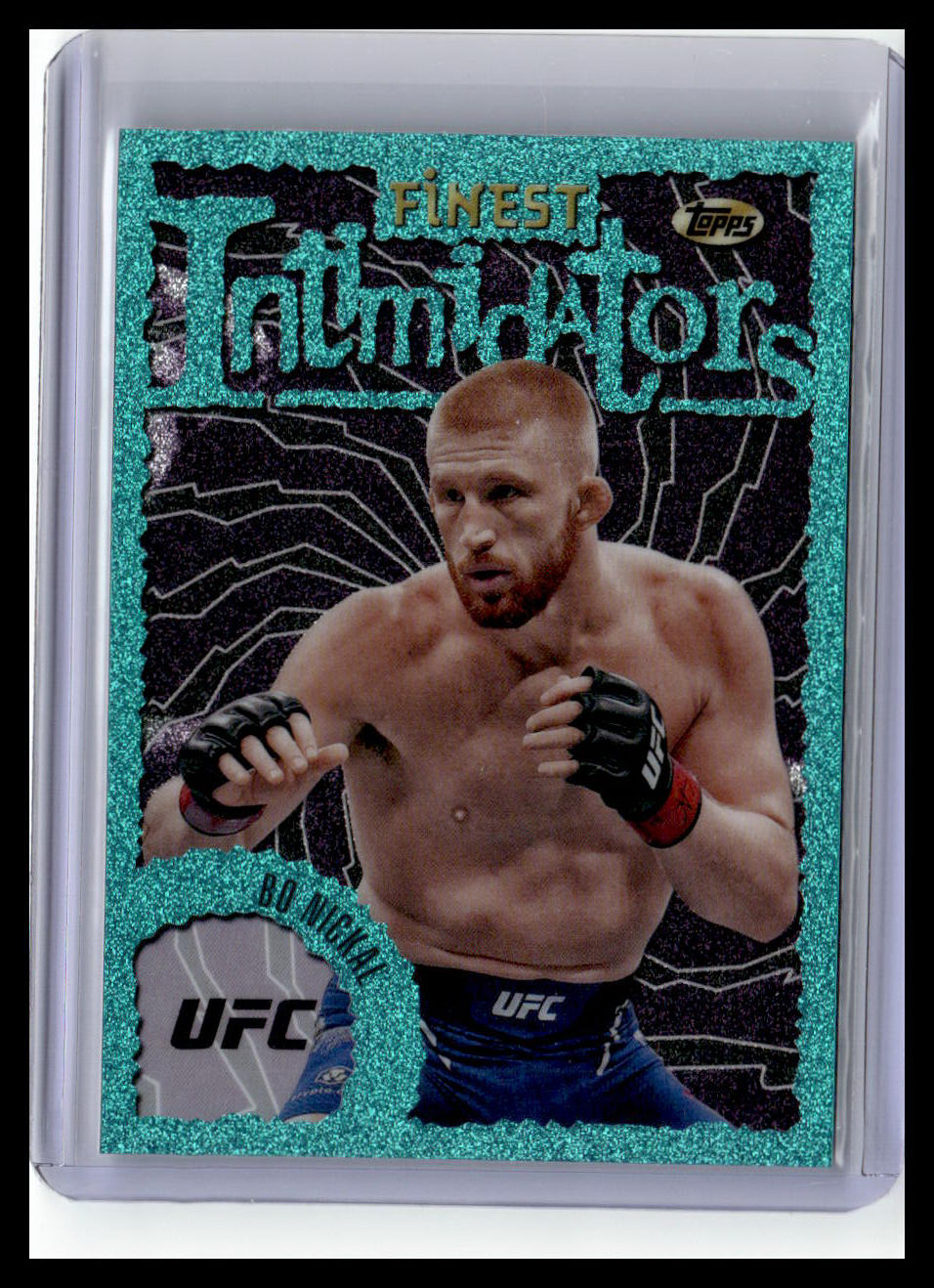 2024 Topps Finest UFC #INT-26 Bo Nickal Intimidators Aqua Glitter Refractor