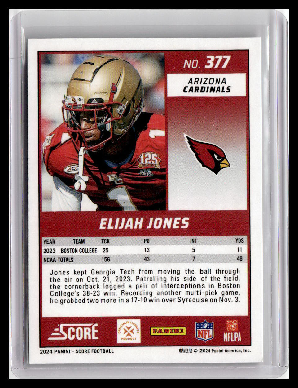 2024 Score #377 Elijah Jones (RC)