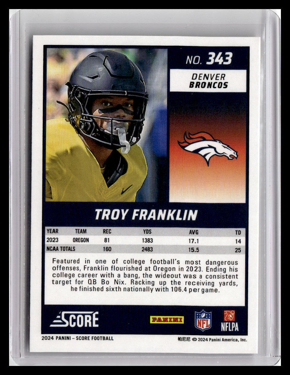 2024 Score #343 Troy Franklin (RC)