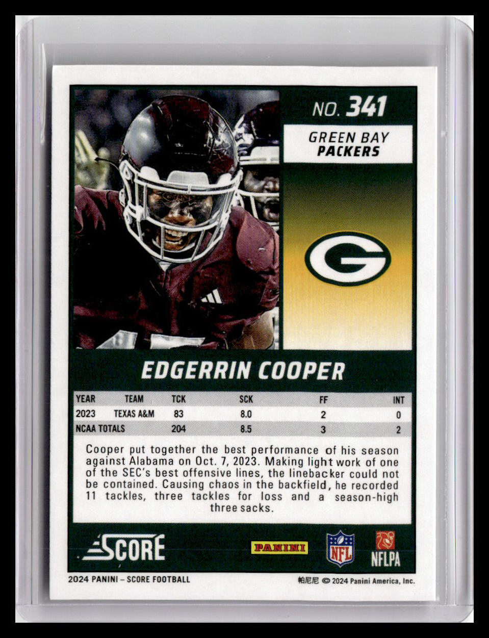 2024 Score #341 Edgerrin Cooper (RC)