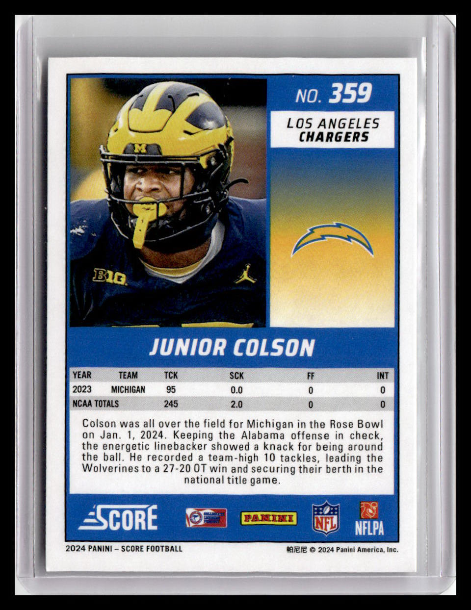2024 Score #359 Junior Colson (RC)