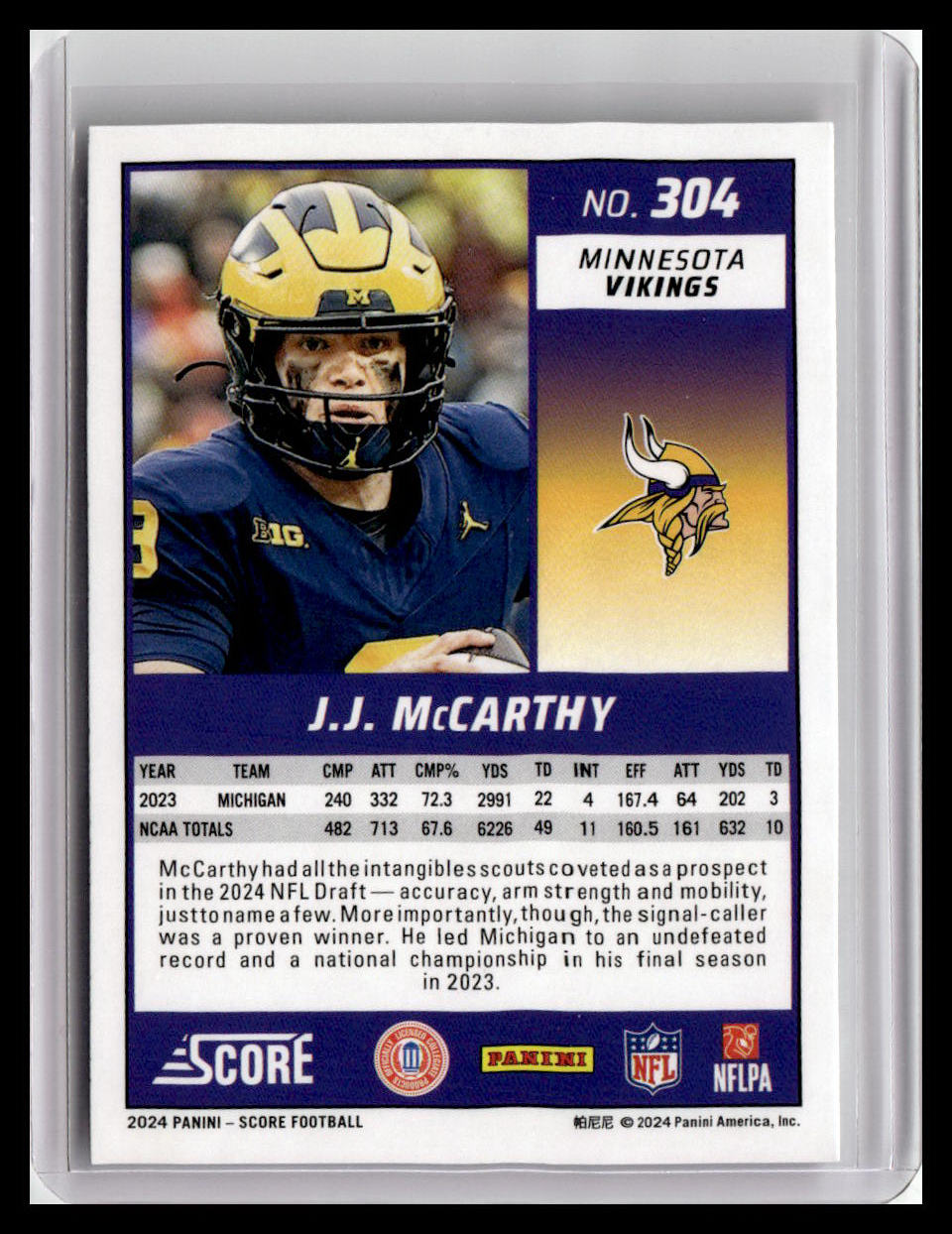 2024 Score #304 J.J. McCarthy (RC)